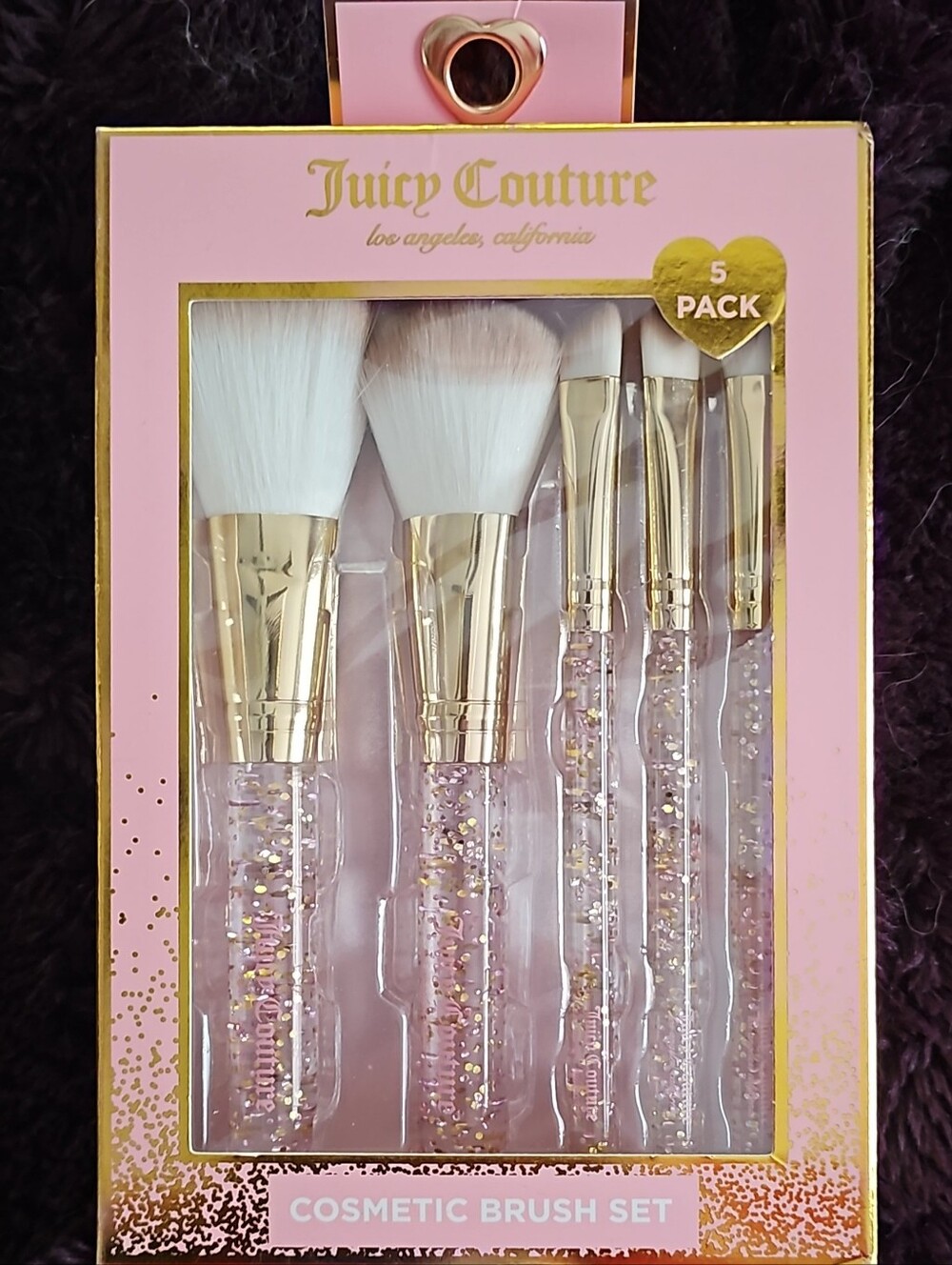 Juicy Couture Pink & Gold Glitter Cosmetic Brush Set - 5pc